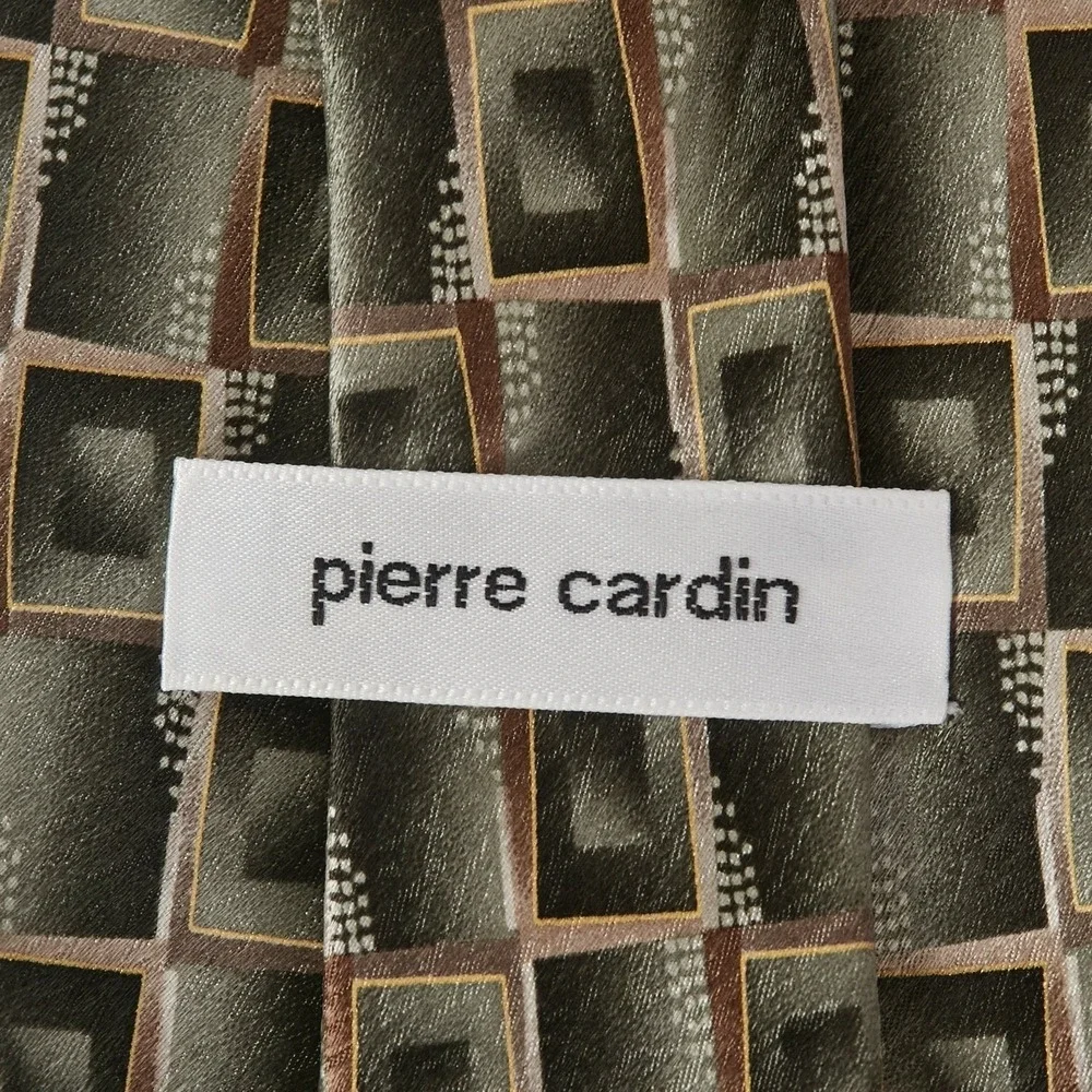 Pierre Cardin‎ Men's Silk Necktie Designer Geometric Squares Olive Green Brown
